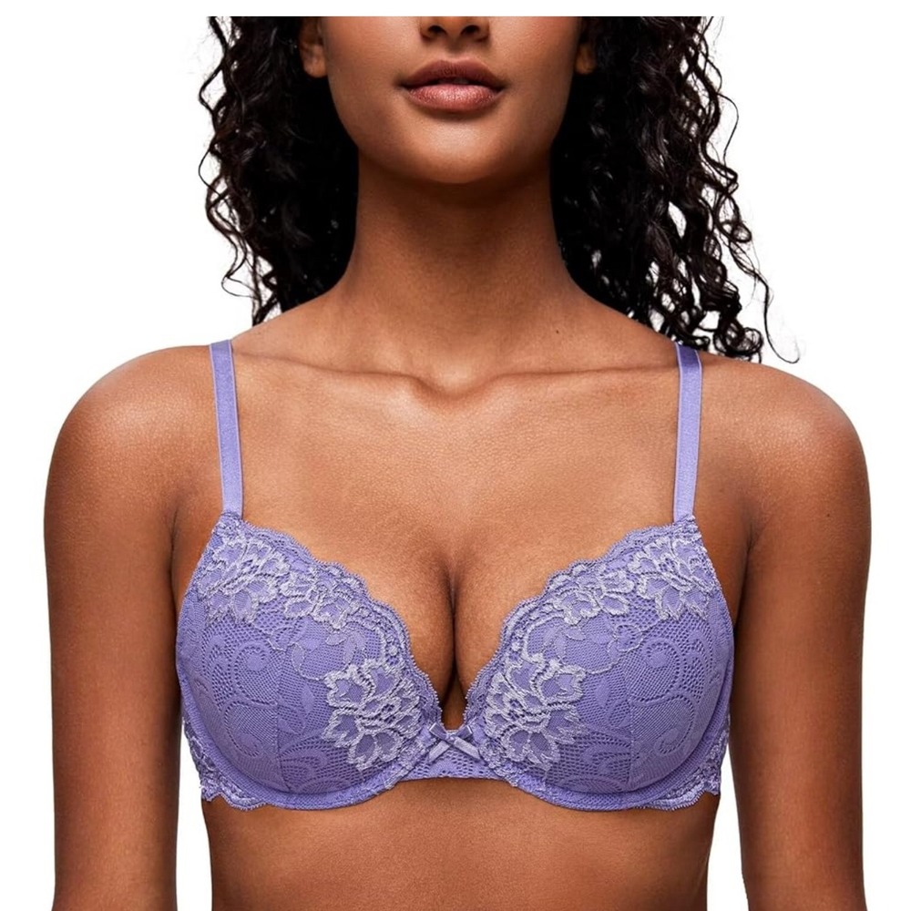 Deyllo Women's Lace Push Up Bra 36D Iris Purple Underwire Padded Lift Support